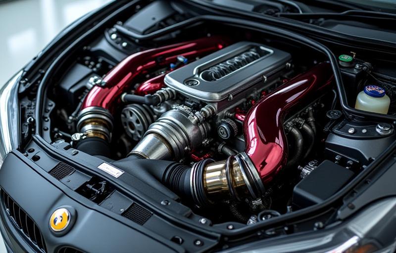 車のエンジンルームとチューニングパーツのイメージ